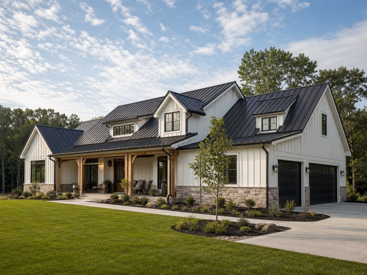 Stonefield Farmhouse 2500, a conceptual 2500-square-foot modern farmhouse estate with a $505,000 construction target