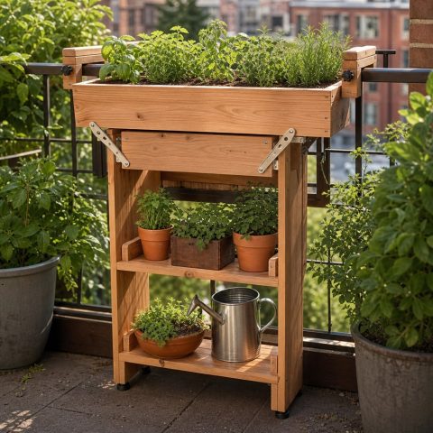 Balcony Rail Herb Planter With Adjustable Clamp Blocks