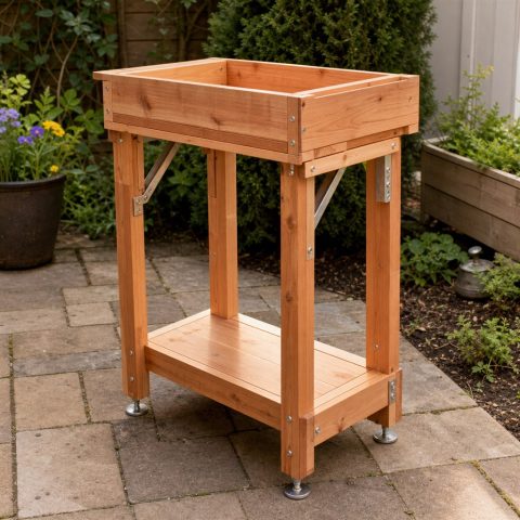 Cedar Window-Box Work Stand With Adjustable Support Brackets
