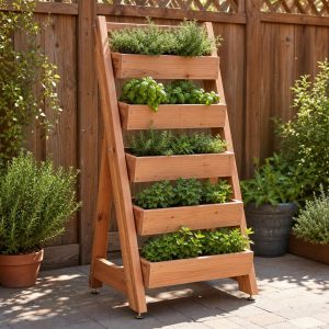 Slim Cedar Ladder Planter With Removable Herb Boxes