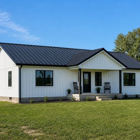 $255,000 Efficient Modern Farmhouse Family Home: 1,510-Sq.-Ft. Three-Bedroom Plan