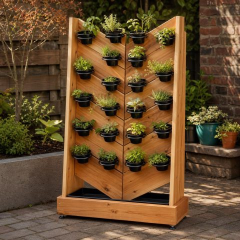 Freestanding Chevron Plant Wall With Twenty Pot Rings