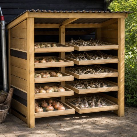 Garden Bulb Curing Rack With Ventilated Shelves