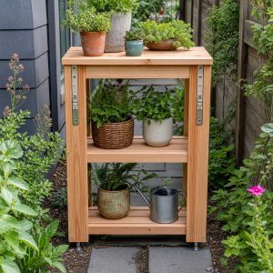 Narrow Entry Plant Console With Two Lower Shelves