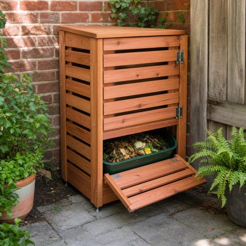 Corner Compost Caddy With a Ventilated Wood Enclosure