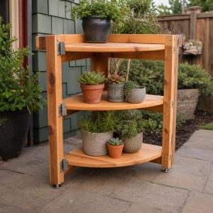 Cedar Corner Plant Caddy With Three Rotating Shelves
