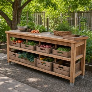 Garden Produce Sorting Table With Removable Crates