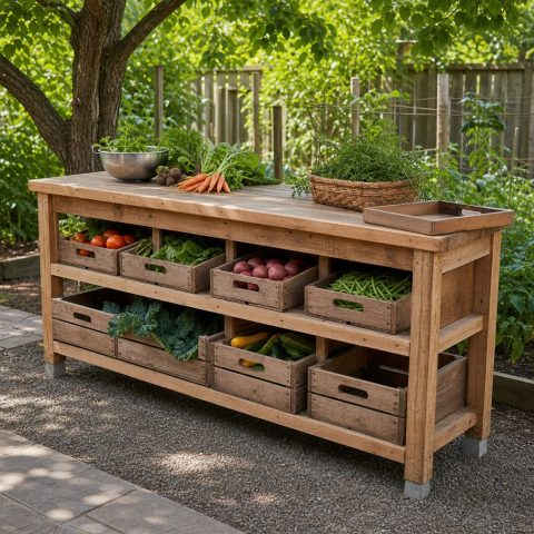 Garden Produce Sorting Table With Removable Crates