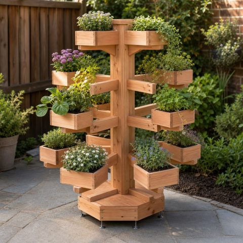 Hexagonal Cedar Pot Tree With Twelve Display Arms