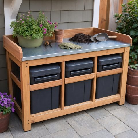 Outdoor Soil Mixing Station With Lidded Bins