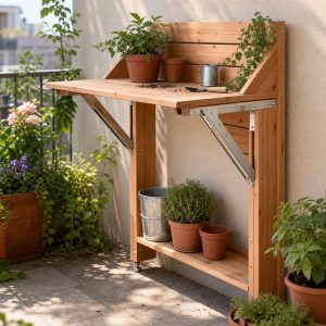 Wall-Hung Garden Worktop With Folding Support Arms