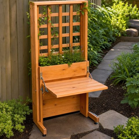 Balcony Trellis Bench With a Shallow Planter Back