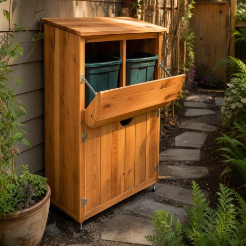 Slim Cedar Recycling Sorter for Garden Supplies