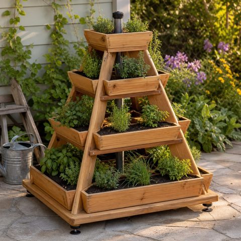 Tiered Pyramid Herb Garden With Central Watering Tube