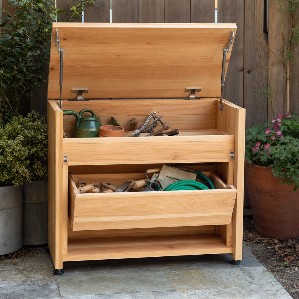 Compact Patio Tool Chest With a Lift-Out Tote