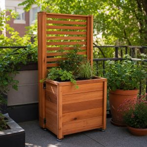 Balcony Privacy Planter With a Slatted Upper Screen