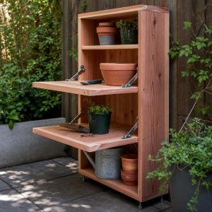 Cedar Fence Shelf With Folding Pot Supports