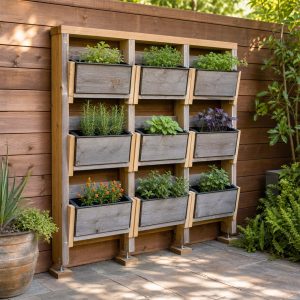 Wall-Mounted Pocket Planter Grid With Removable Liners