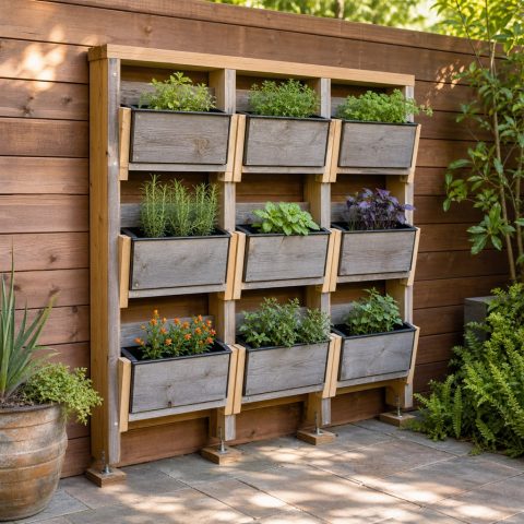 Wall-Mounted Pocket Planter Grid With Removable Liners