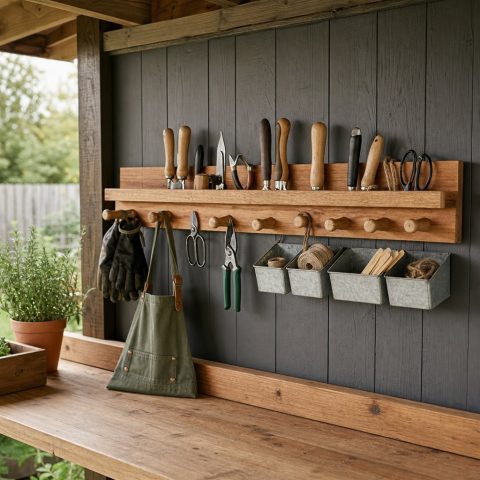 Garden Apron and Hand-Tool Rail for a Potting Area