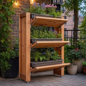Narrow Balcony Plant Tower With Fold-Out Shelves