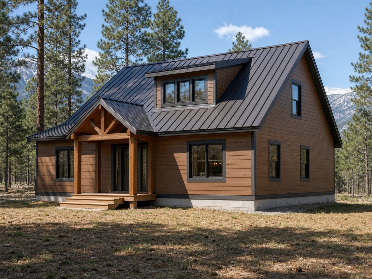 Ridgeview Family Cabin 1600, a conceptual 1600-square-foot mountain family cabin with a $277,500 construction target