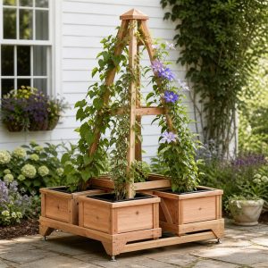 Cedar Obelisk Planter With Four Climbing Vines