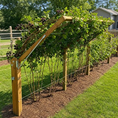 Blackberry Trellis System With a Hinged Training Arm