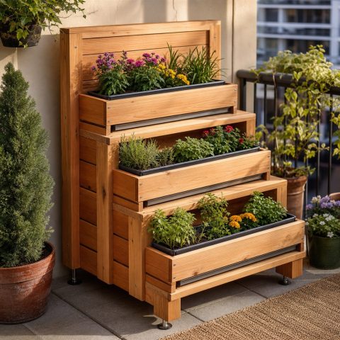 Stepped Window-Box Display With Hidden Drip Trays