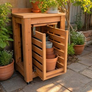 Under-Bench Pot Storage Drawer With Slatted Sides