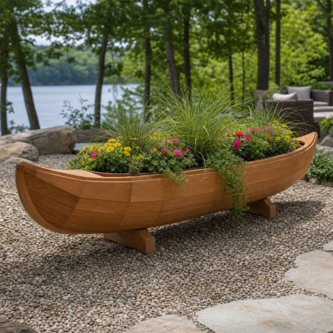 Cedar Canoe-Shaped Flower Planter With a Removable Trough