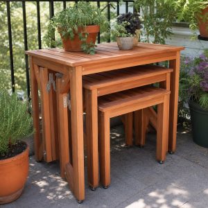 Nesting Patio Plant Tables With Draining Slat Tops