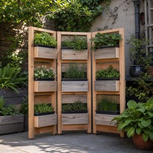 Three-Panel Hinged Plant Screen for a Patio Corner