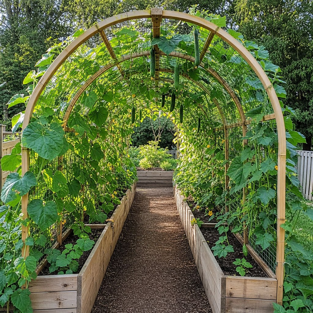Cucumber Tunnel Trellis for a Walk-Through Garden Row