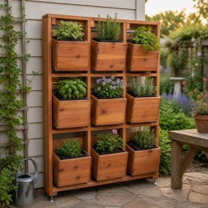 Modular Cube Planter Wall With Nine Reconfigurable Boxes