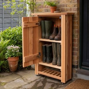 Slim Outdoor Boot Cabinet With an Open Drying Base