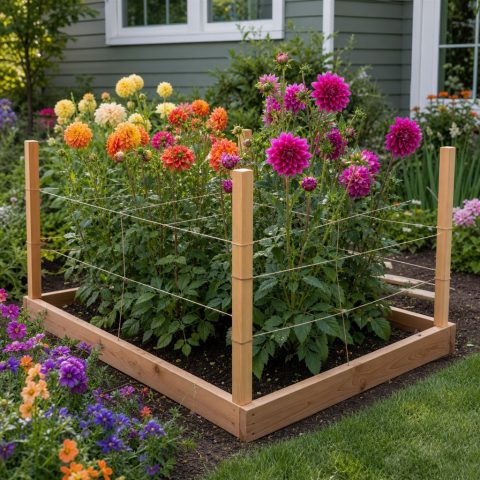 Dahlia Support Corral for Tall Flower Beds