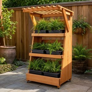 Vertical Fern Stand With Slatted Shade Canopy