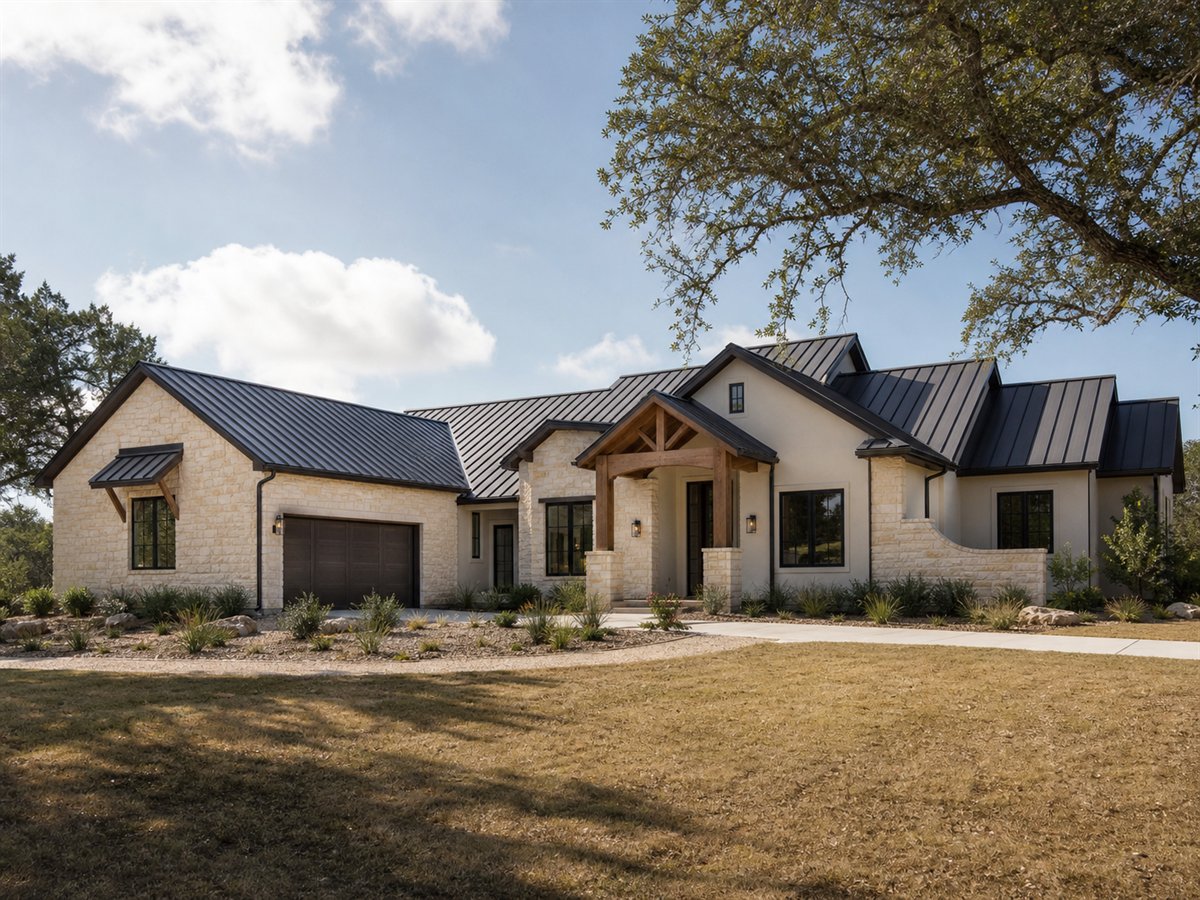 Canyon Oak House 2840, a conceptual 2840-square-foot Texas Hill Country custom home with a $590,000 construction target