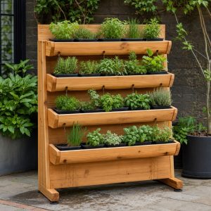 Cedar Gutter-Style Herb Rack With Directed Drainage