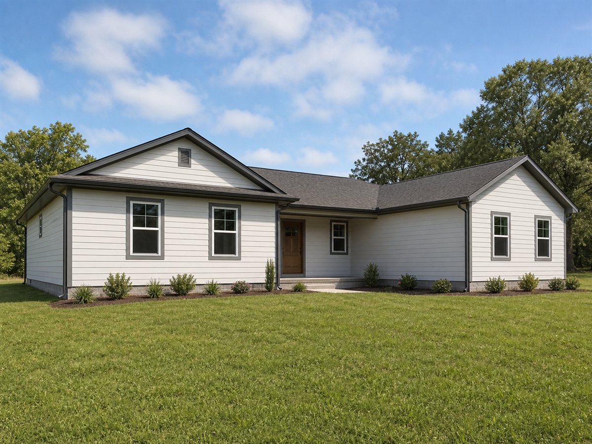 Riverbend L-Ranch 1680, a conceptual 1680-square-foot L-shaped family ranch with a $297,500 construction target