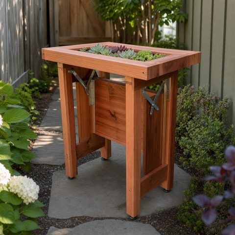 Compact Garden Coffee Table With a Sunken Succulent Tray