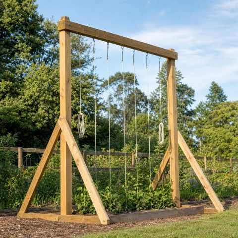 Backyard Hop Vine Trellis With Lowering Lines