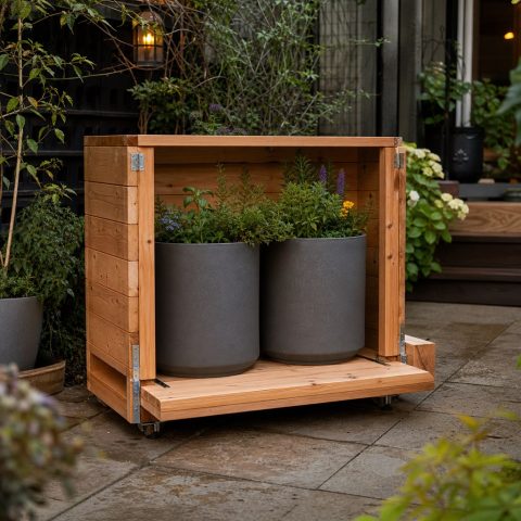 Rolling Container-Garden Base With Hidden Casters