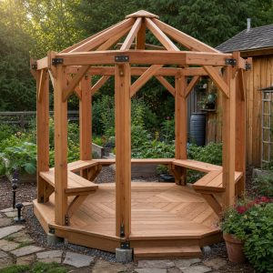 Octagonal Garden Gazebo Base With Built-In Benches