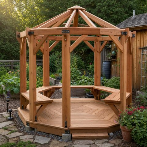 Octagonal Garden Gazebo Base With Built-In Benches