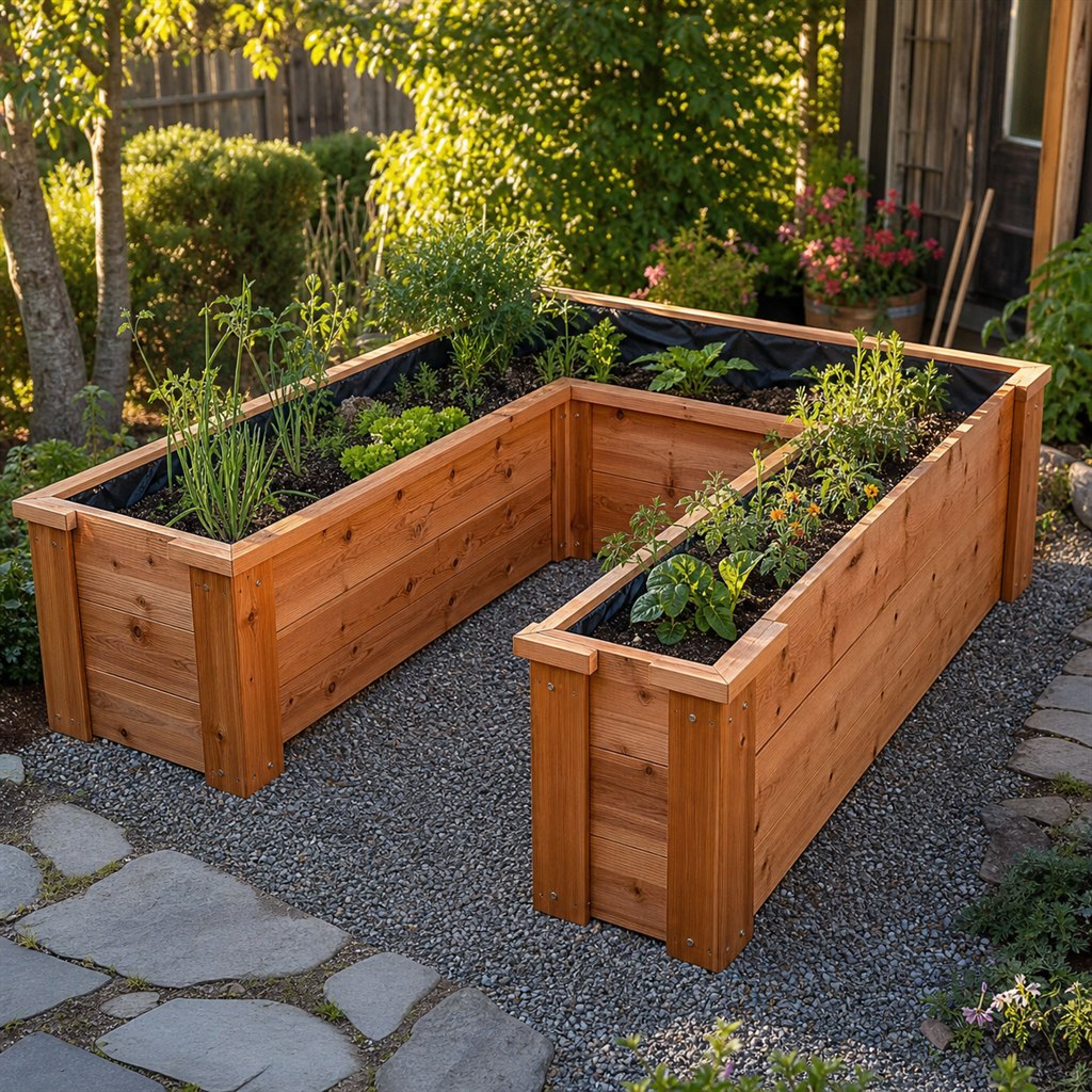 U-Shaped Cedar Raised Bed With Accessible Work Bays