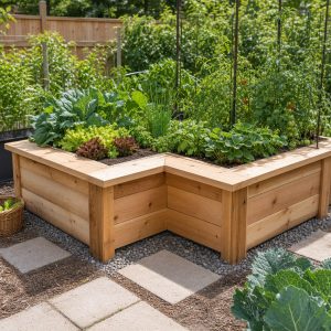 L-Shaped Corner Raised Bed With Wide Cap Seating