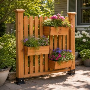 Picket-Fence Planter Screen With Three Flower Shelves