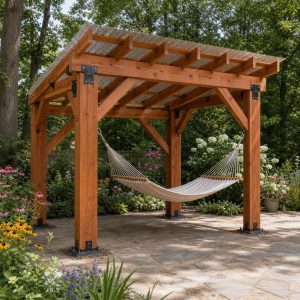 Cedar Hammock Shelter With Braced Freestanding Posts